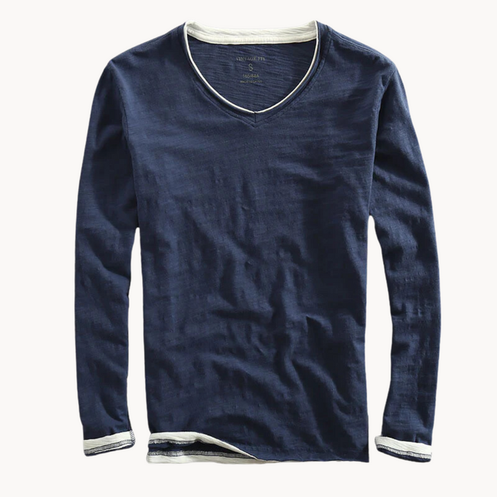 VOGUE™ - Cotton Long Sleeve V-Neck Shirt