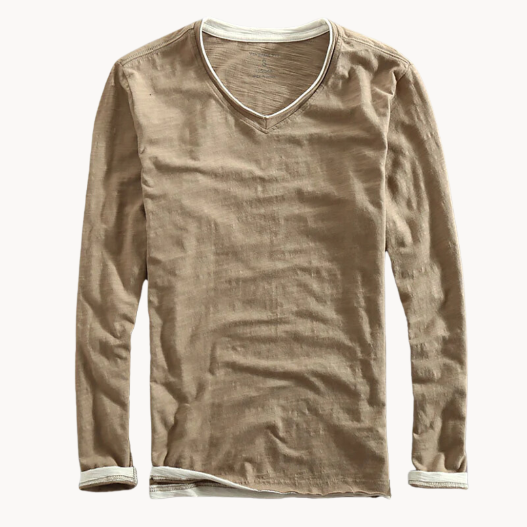 VOGUE™ - Cotton Long Sleeve V-Neck Shirt