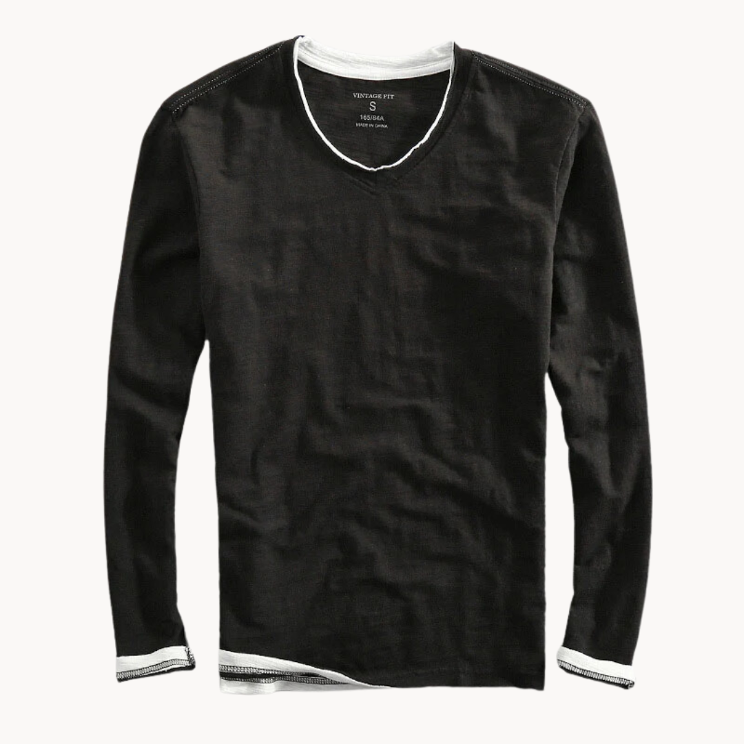 VOGUE™ - Cotton Long Sleeve V-Neck Shirt