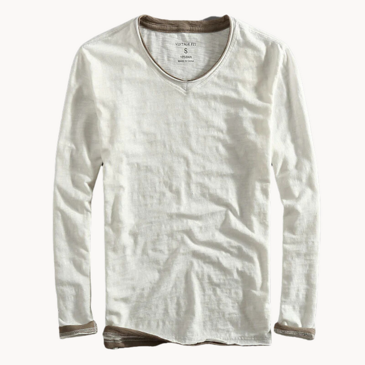 VOGUE™ - Cotton Long Sleeve V-Neck Shirt