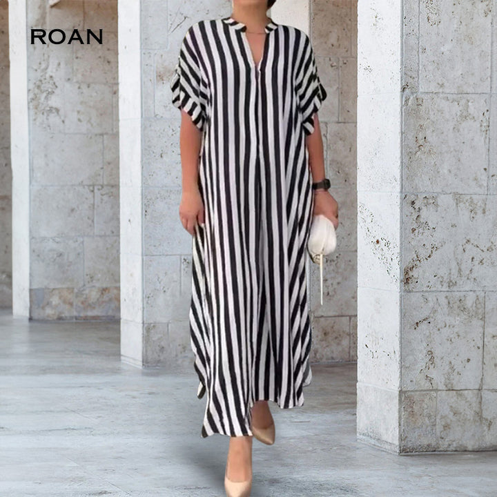 Eleanora | Flowy Striped Print V-neck Shirt Dress