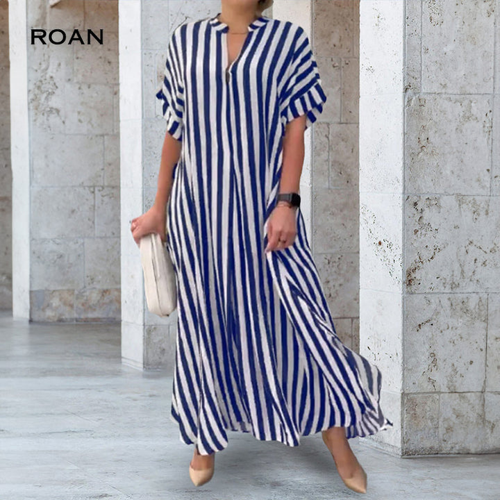 Eleanora | Flowy Striped Print V-neck Shirt Dress