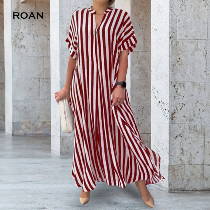 Eleanora | Flowy Striped Print V-neck Shirt Dress