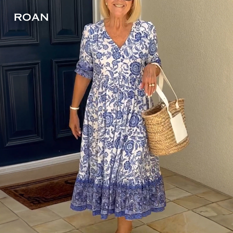 Elowen | Stylish V-Neck Dress with Floral Print