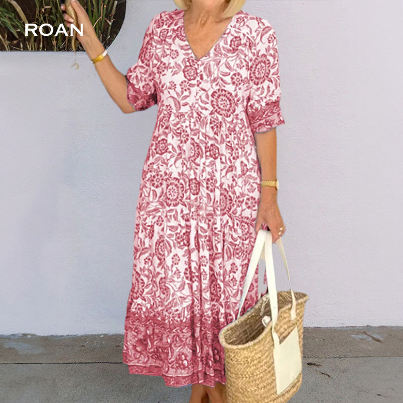 Elowen | Stylish V-Neck Dress with Floral Print