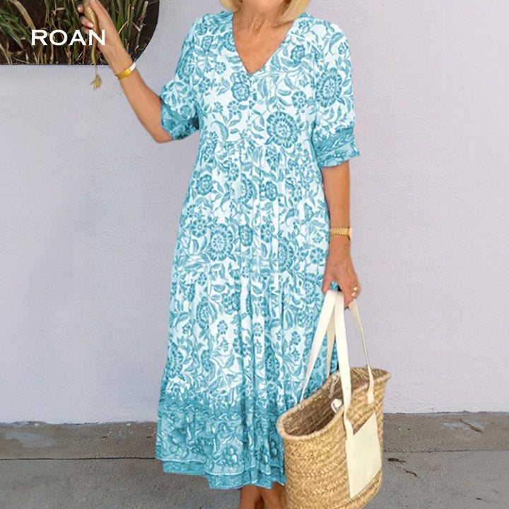 Elowen | Stylish V-Neck Dress with Floral Print