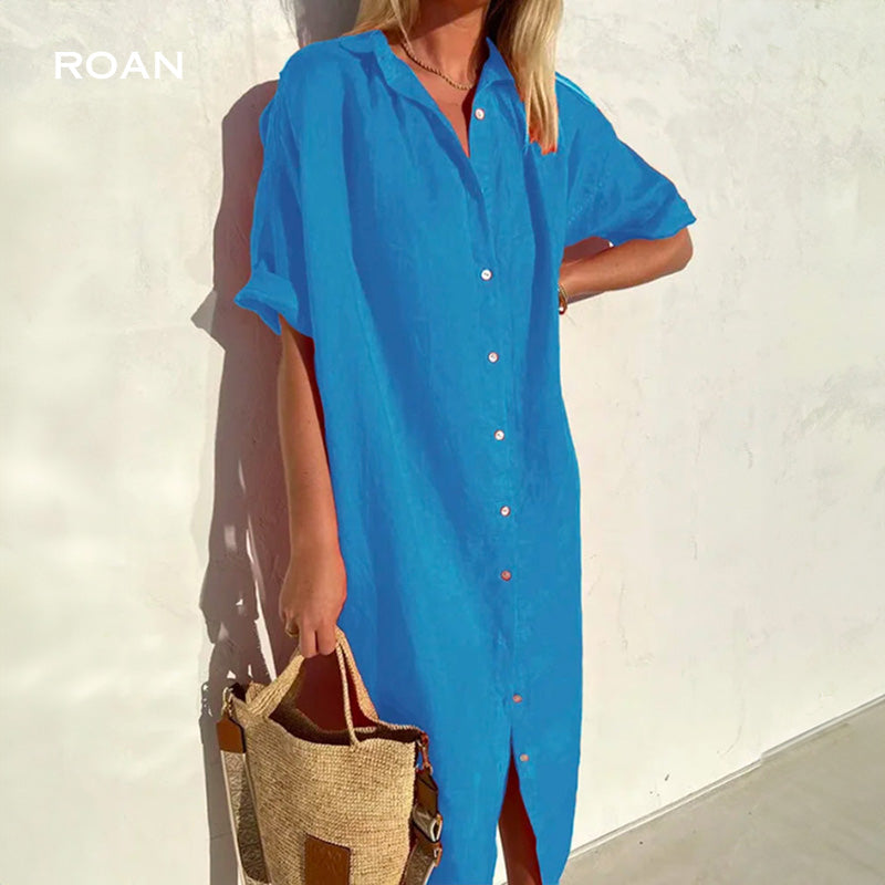 Esmeralda | Elegant Solid Color Cotton Shirt Dress