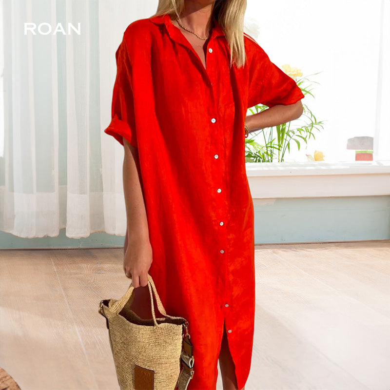 Esmeralda | Elegant Solid Color Cotton Shirt Dress