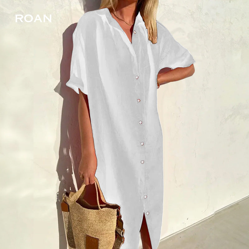 Esmeralda | Elegant Solid Color Cotton Shirt Dress